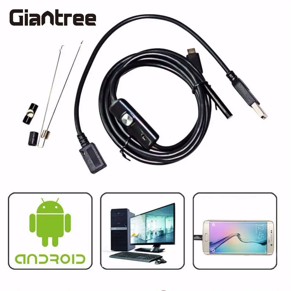 Giantree 2 м 7 мм USB бороскоп Android эндоскоп инспекционная светодиодный трубки видео IP67 Камера Сфера OTG USB Endoscoop Камера бороскоп