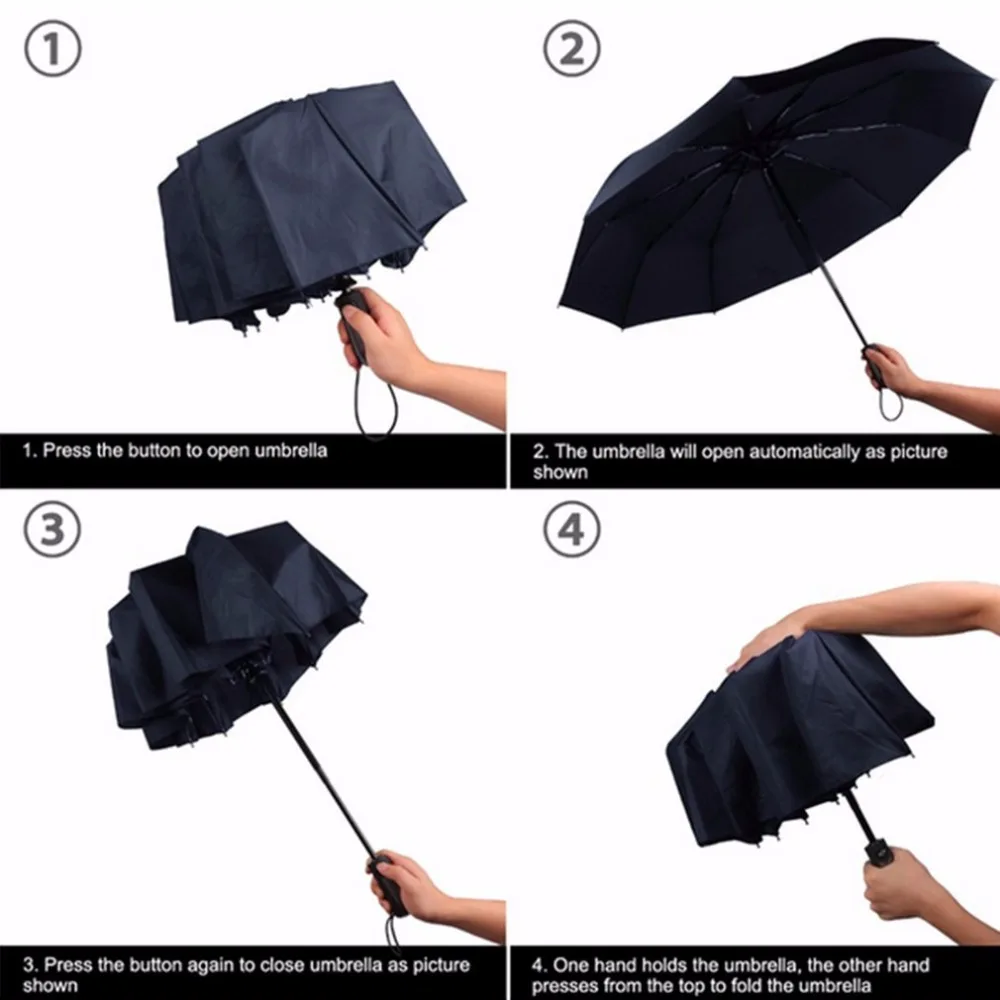 Полностью автоматическая установка для монтажа на солнце зонтик складной зонт в три сложения с 10 спицами Бизнес зонтик Для мужчин Для женщин Зонт усиленный Прямая