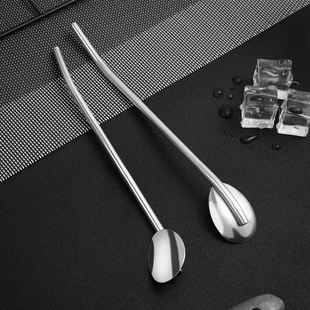 

BESTONZON 6Pcs Oval Shape Drinking Spoons Straw Reusable Straws Stainless Steel Cocktail Spoons Set For Home Restaurant