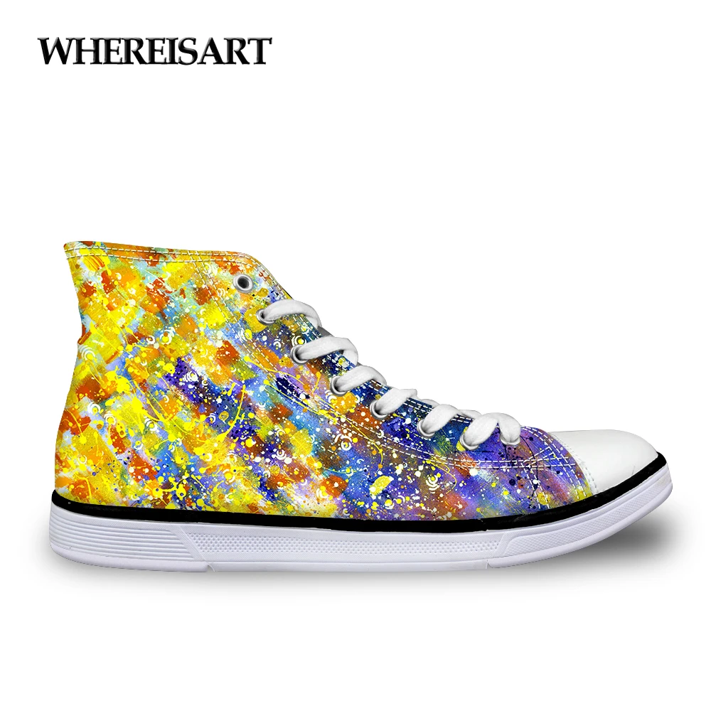 

WHEREISART Fashion Women Autumn Canvas Shoes 3D Multi-color Printing Casual Vulcanize Shoes for Ladies Women's High-top Shoes
