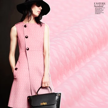 

2020 new pink tune geometric jacquard fabric for double jacquard plus cashmere fashion fabric autumn and winter jacket cloth