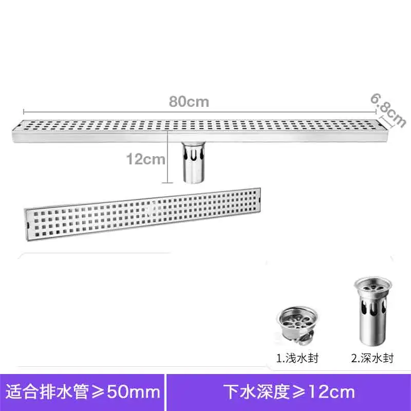 Bagnolux 600/700/800/900/1000 мм Высокое качество квадратный 304 Нержавеющая сталь Длинные Линейный напольная Решетка отходов Слив в ванной - Цвет: A-80x6.8