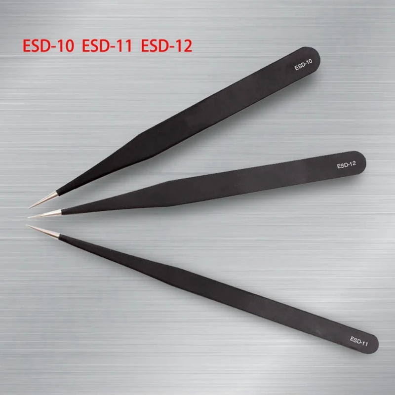 Hoomall 6pcs ESD Anti-Static Stainless Steel Tweezers Set Maintenance Repair Tool Kit Anti Static Model Making Hand Tool Set