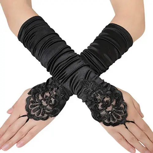 Styling2 black Новые белые/слоновая кость невесты элегантные эстетические аксессуары перчатки без пальцев кружева опера тонкие перчатки - Цвет: Styling2 black