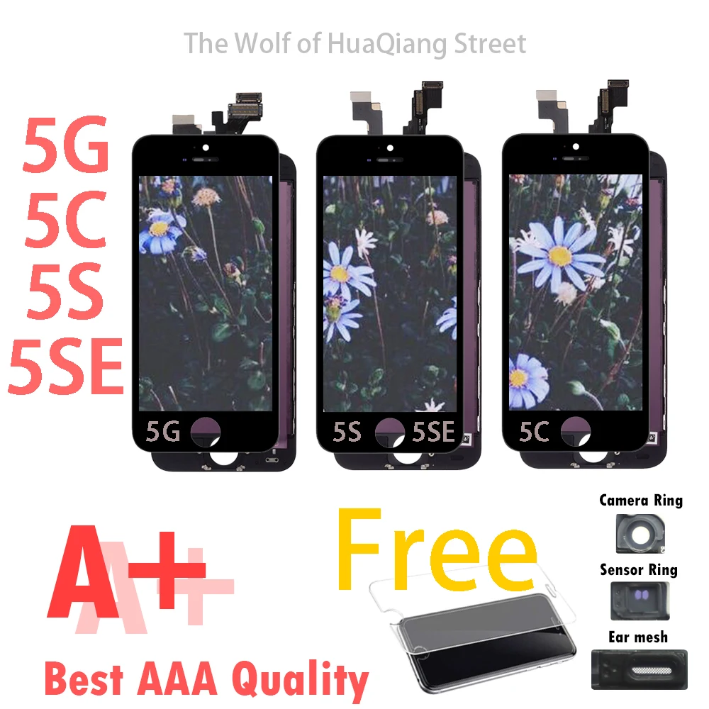 Высокое качество AA + ЖК-дисплей для iPhone 5G 5C 5S 5SE в сборе с сенсорным экраном