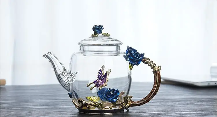 Эмалированный стеклянный чайник, роскошный хрустальный стеклянный цветочный чайник, высококачественный термостойкий стеклянный чайник, подарок на день Святого Валентина, 280 мл