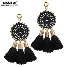 MANILAI 7 Colors Nets Weaving Bohemia Tassels Earrings For Women Beach Jewelry Long Dangle Drop Earrings Statement Brincos 2017