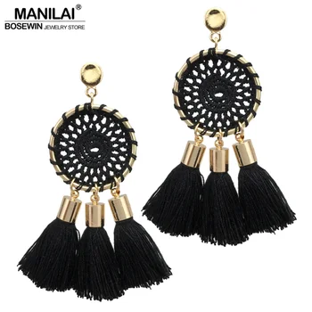 

MANILAI Bohemia Tassels Earrings For Women Beach Jewelry Long Dangle Drop Earrings Statement Brincos 7 Colors Nets Weaving