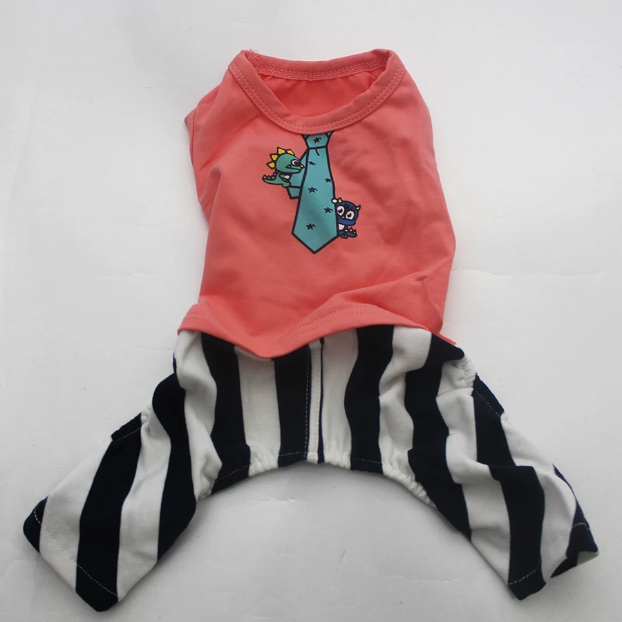 

New arrival Dog Pet Jumpsuit Dress 100% Cotton Striped&Necktie Cat Puppy Shirt Skirt Summer Clothes