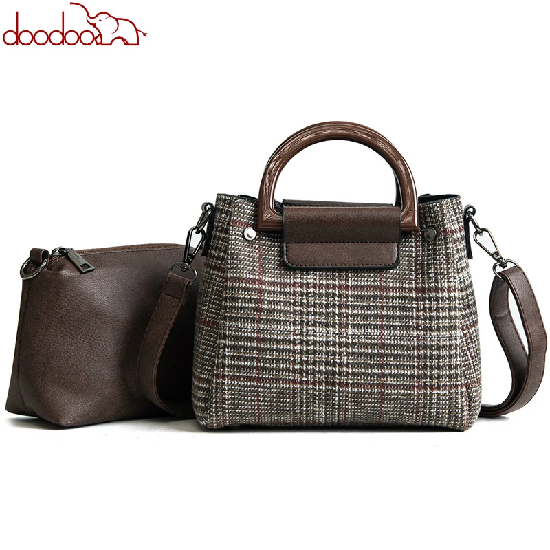 

2 bags Women's Designer Handbag 2019 Fashion New Women bag High quality Wool Stripes Women Tote bags Girl Shoulder Messenger bag