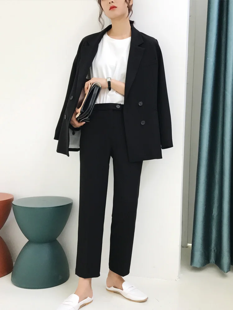 New Spring High Quality Women Notched Collar Blazer Jacket+Two-Piece Casual Lady Pant Suits - Цвет: Photo Color