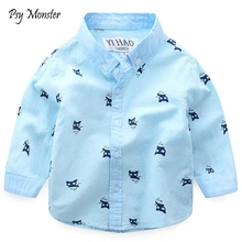 Детские школьные рубашки; элегантная рубашка с длинными рукавами и рисунком кота для мальчиков; белая детская одежда из хлопка для свадебной вечеринки; S21