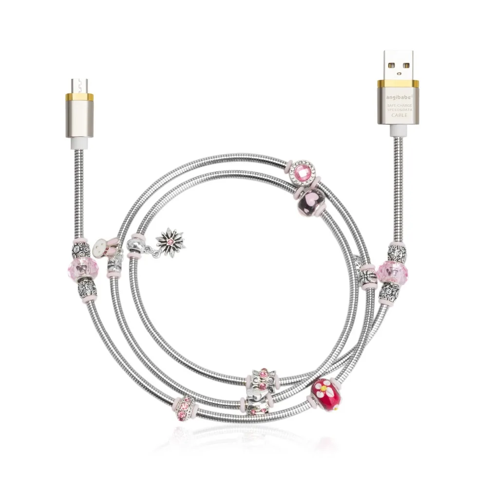 (Розовый) angibabe провод Весна usb-кабель 2A 1 м DIY инкрустация бриллиантами Быстрый зарядный кабель данных для Android - изображение