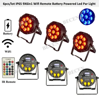 

BECEN 6pcs waterproof Rechargable Wifi App 9x15w 6in1 wireless DMX IRC outdoor used flat led par battery lights IP65