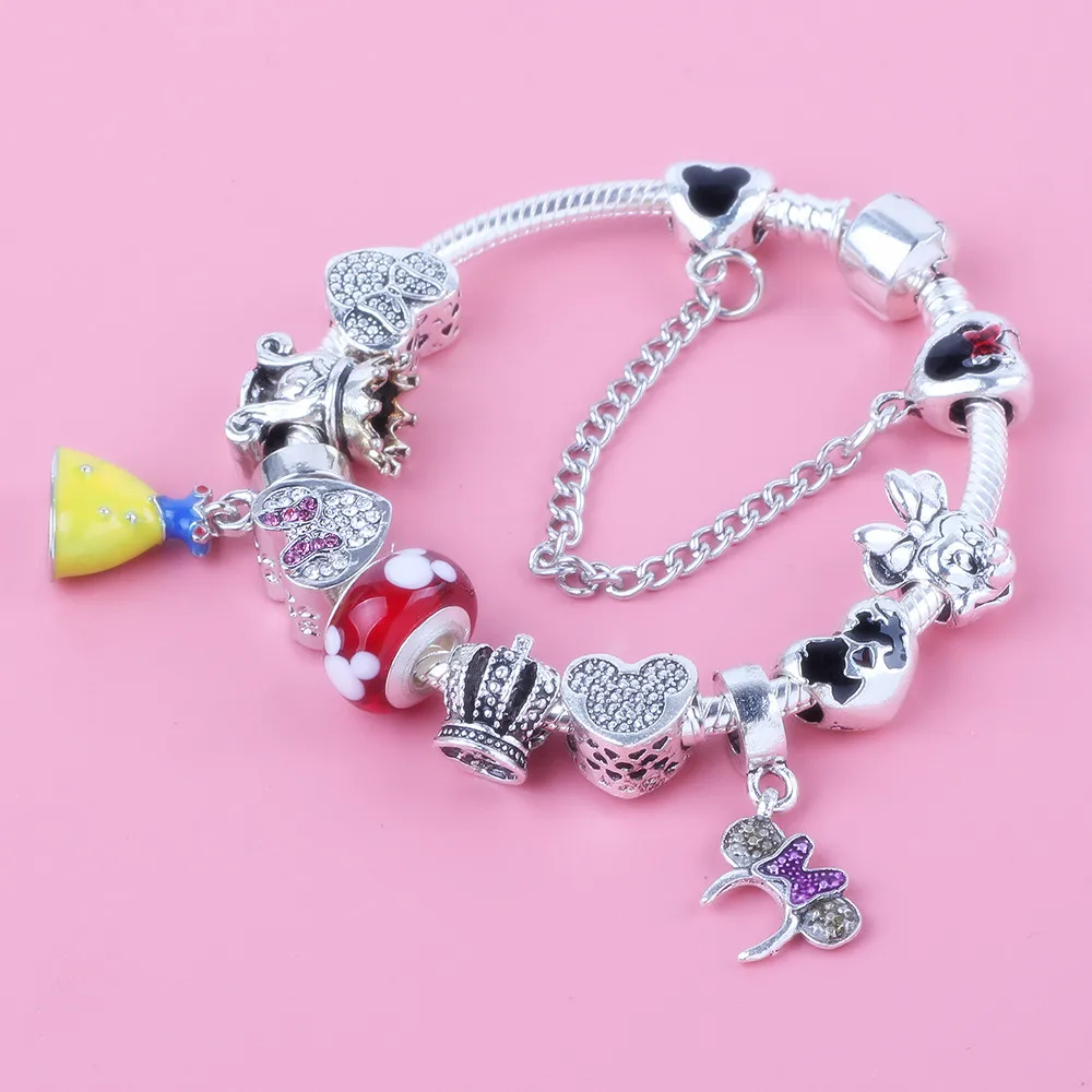 Ranqin, различные оригинальные дизайнерские браслеты с Микки Маусом, эмалированные бусины, Детские стеклянные ювелирные изделия для женщин