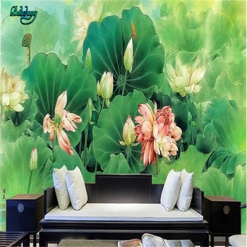 

beibehang New Chinese - style hand - painted pen and flower lotus mood Chinese painting modern decorative background wall