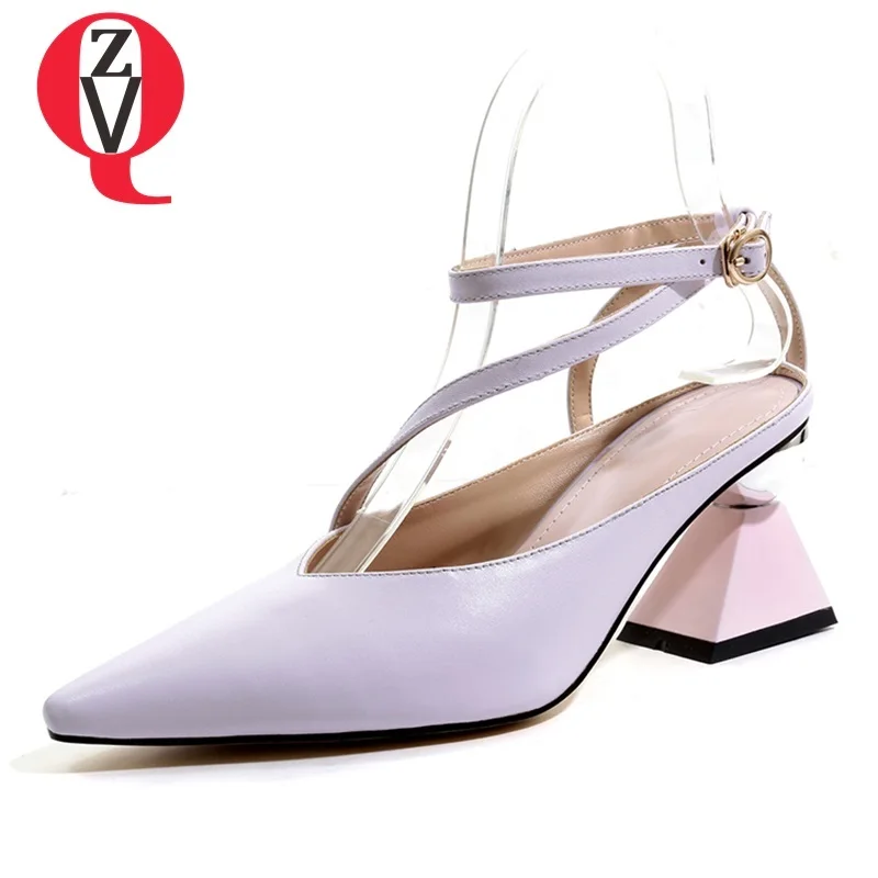 

ZVQ shoes woman summer newest fashion pointed toe shallow genuine leather woman pumps outside high strange style ladies shoes