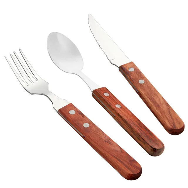 Us 4 06 15 Off Aliexpress 3pcs Kitchen Utensils Stainless Steel Tableware Set Including Knife Fork Spoon Wooden Handle Flatware From Us 4 06 15 Off Aliexpress 3pcs Kitchen Utensils Stainless Steel Tableware Set Including Knife Fork Spoon Wooden Handle Flatware From