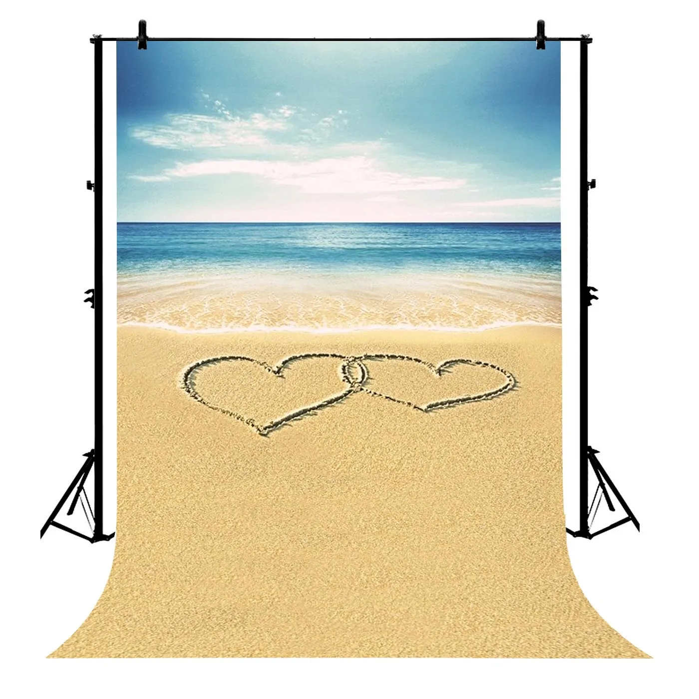 

5x7ft Holiday Seaside Beach Sky Sand Heart Polyester Photo Background Portrait Backdrop