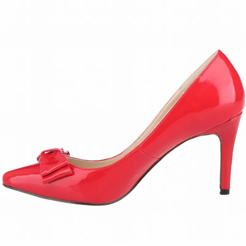 

LOSLANDIFEN Women Bowknot Pumps 8CM High Heels Pointed Toe Bridal Shoes 2019 Office Lady Pumps Black,Red,Nude,Green