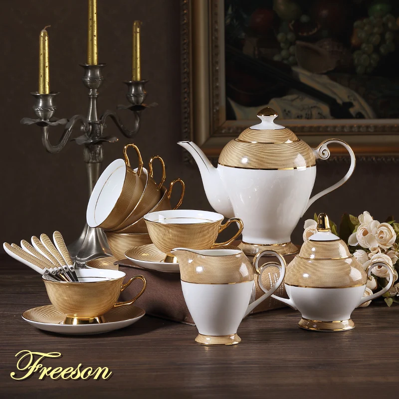

Luxury Gold Bone China Coffee Set British Porcelain Tea Set Ceramic Pot Creamer Sugar Bowl Teatime Teapot Coffee Cup Mug