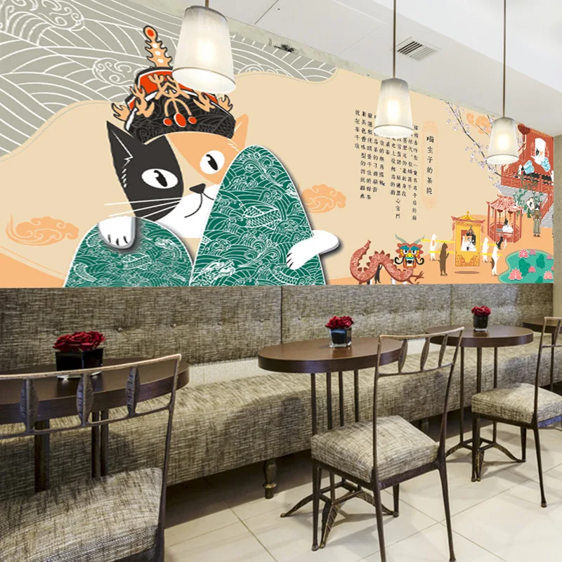 Японский стиль ветер lucky cat ramen snack суши обои ручной росписью мультфильм японский обои для ресторана