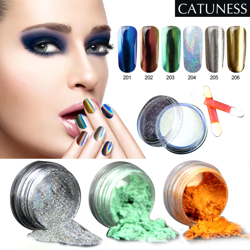 

CATUNESS 3D Sequins for Nail Art Flakes Decorations UV Gel Polish 1G Nail Glitter Powder 6 Colors Glitter Powder Chrome Effect
