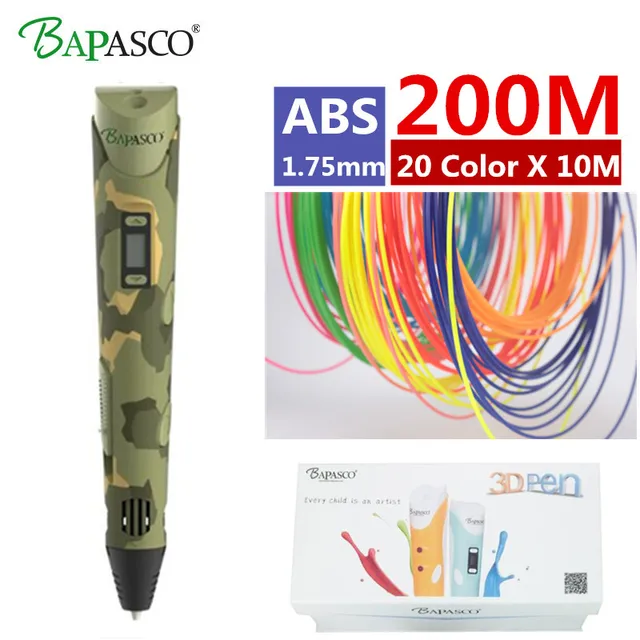 Best Offers BAPASCO 3d PEN 2nd generation BP100B add 200M 20color ABS LCD display screen 3D printing pen EU adapter ceative 3D drawing pen