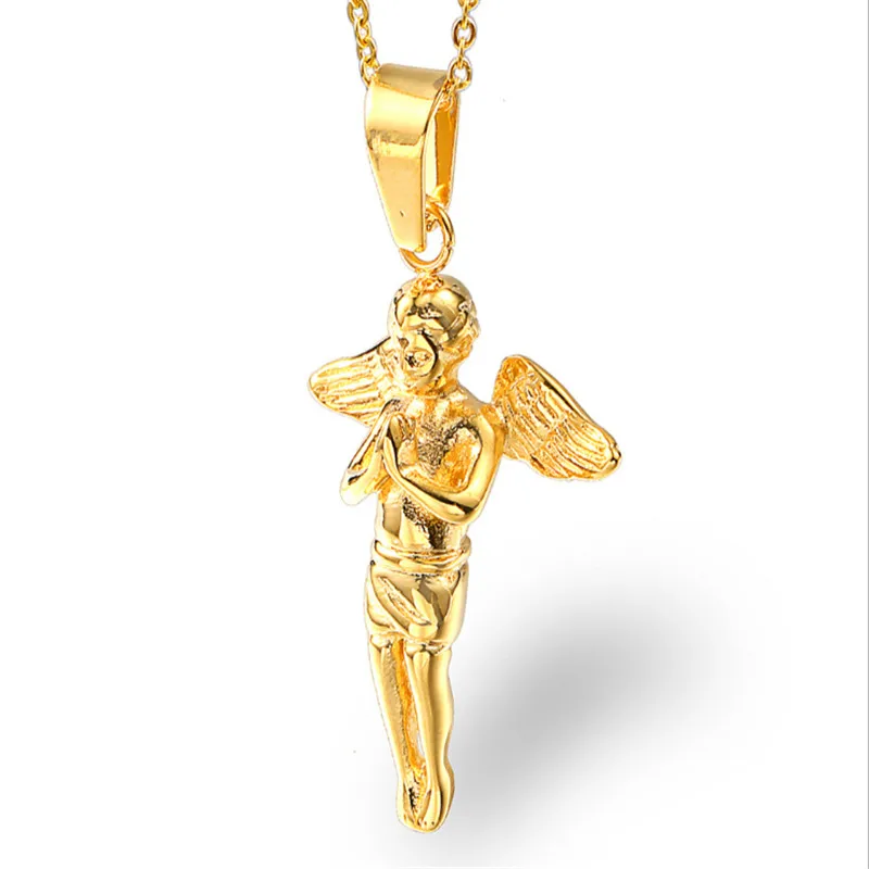 

Pray for hands boy Angel Necklace stainless steel male and female Pendant Necklace fashion jewelry titanium steel.