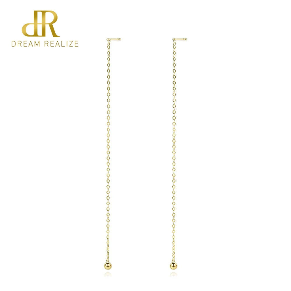 

DR Exquisite Pure 18K Gold Link Chain Design Drop Earrings for Women Luxury Long Dangle Earring 2019 Fine Jewelry Elegant Gifts