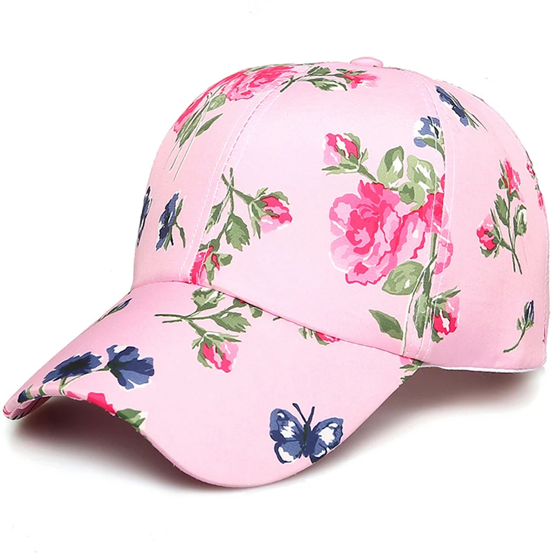 Women Fashion Adjustable Cotton Floral Printed Baseball Caps Summer Sun