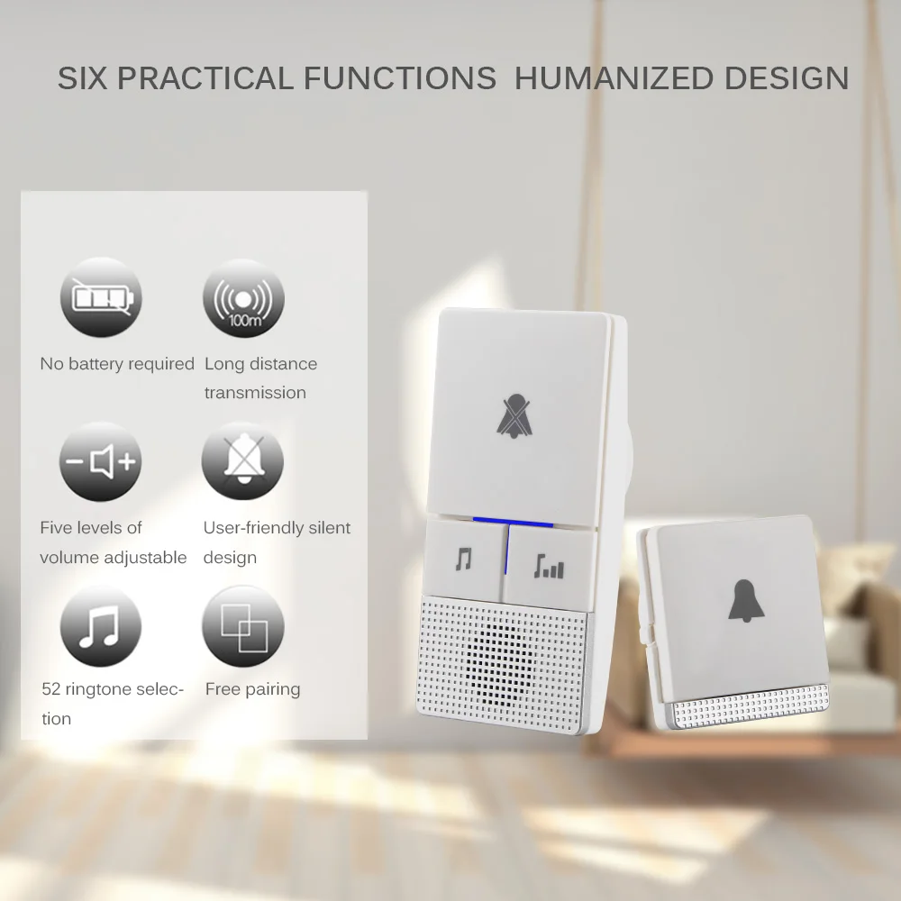 Беспроводной дверной звонок с европейской вилкой, 300 м, длинный диапазон, домашний дверной звонок, звонок, 1 передатчик, 1 приемник, для пожилых людей
