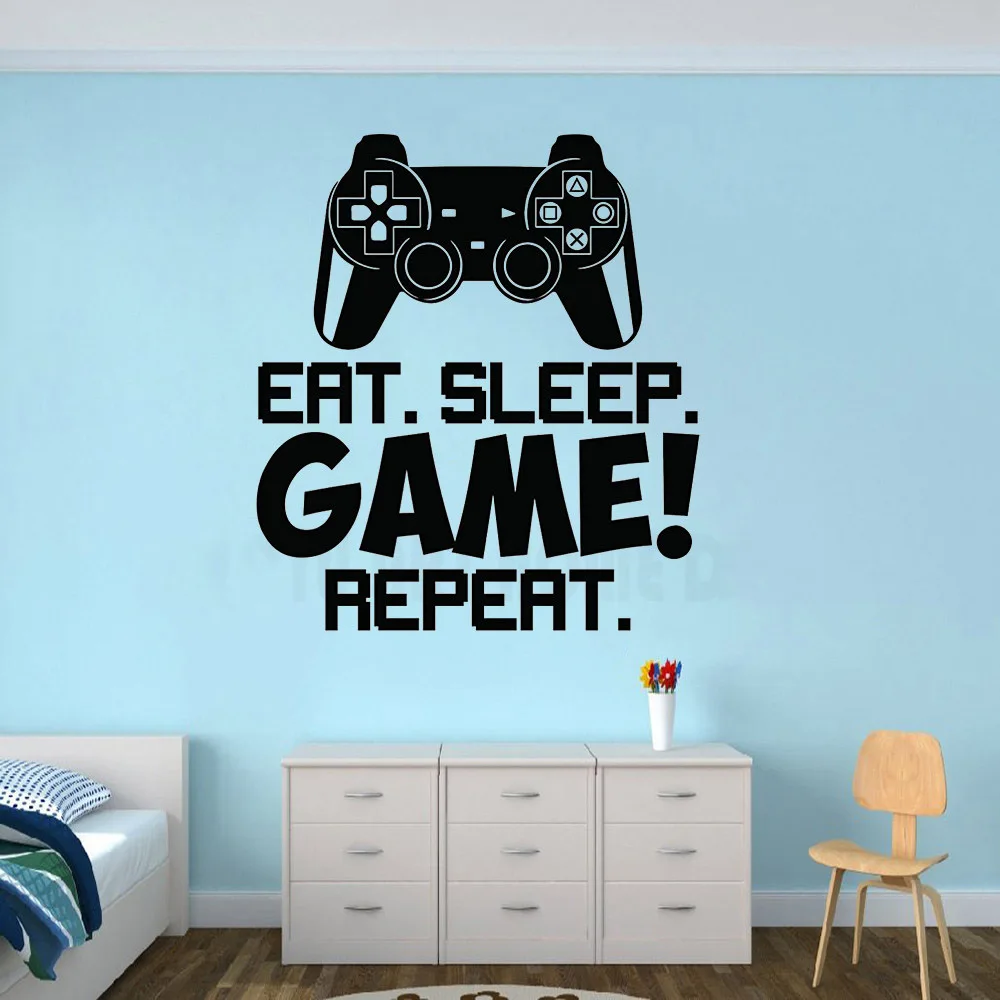 Vinyl Seni Yang Dapat Dilepas Poster Mural Video Game Stiker Dinding Kamar Anak Cowok Dekorasi Gamer Decals Makan Tidur Permainan Ulangi W113 Wall Stickers Aliexpress