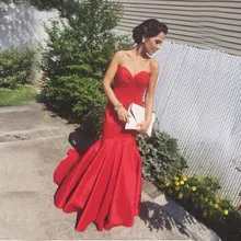 2016 einfache Meerjungfrau Liebsten Zipper-Up Zurück Red abendkleid Lange Satin Abendkleid Benutzerdefinierte vestido de festa gala jurken