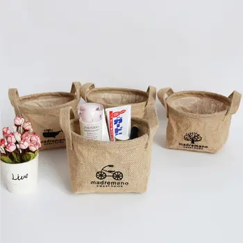 

Desktop Storage Basket Cute Printing Waterproof Organizer Cotton Linen Sundries Storage Box Cabinet Storage Bag 17*13*12cm S10
