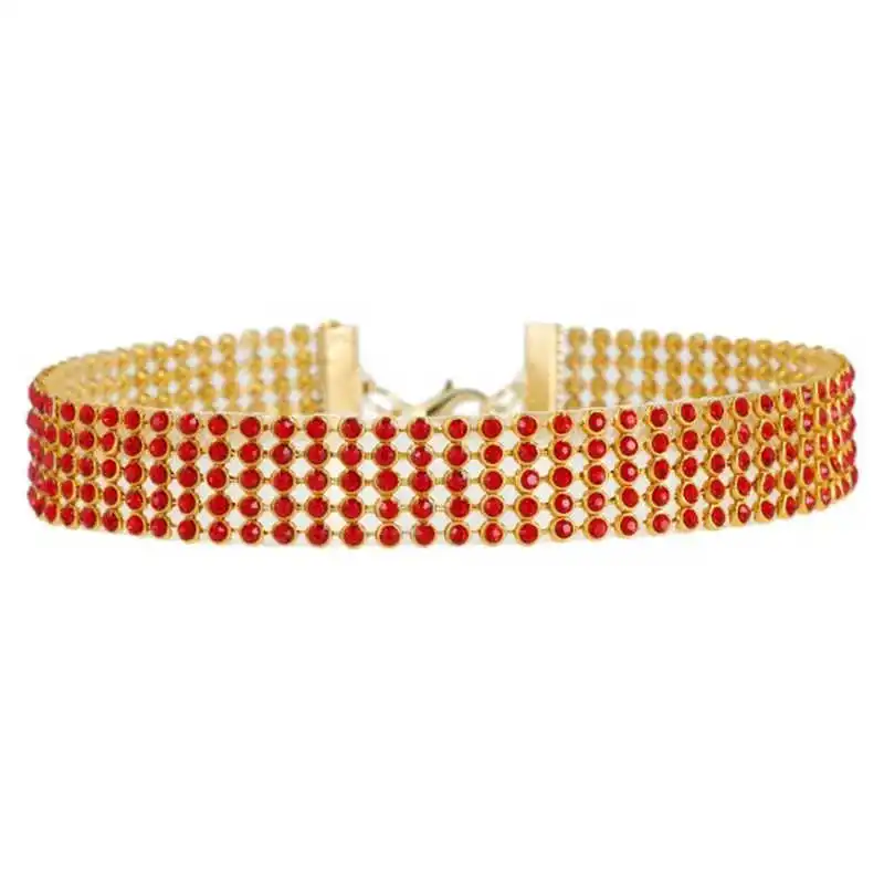 New Summer Style Red Rhinestones Collar Necklace Women Choker Necklaces Wedding Birthday Jewelry
