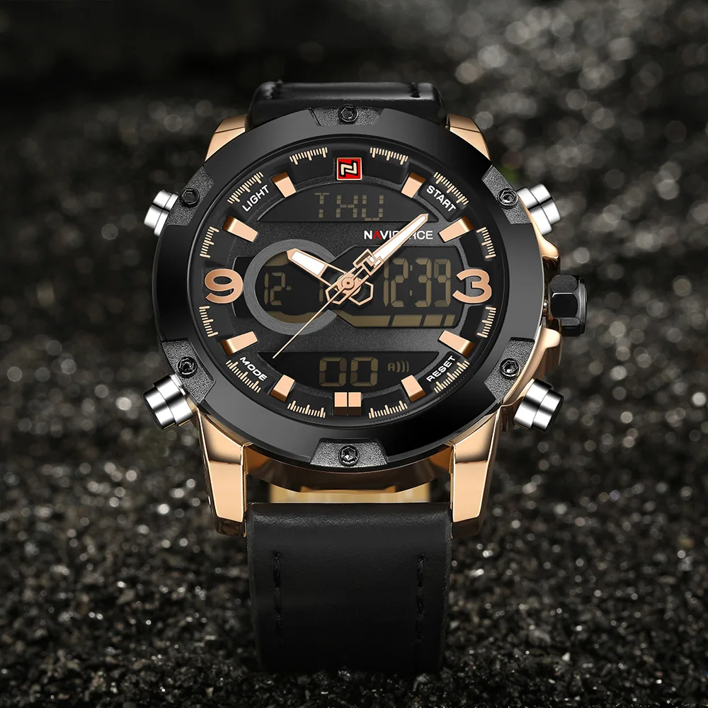  NAVIFORCE Original Luxury Brand Leather Quartz Watch Men Clock Digital LED Army Military Sport Wris