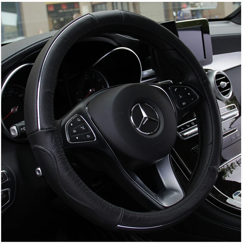 Genuine Leather Steering Wheel Covers for Car Bus Truck 36 38 40 42 45 47 50cm Diameter Auto Steering-wheel cover