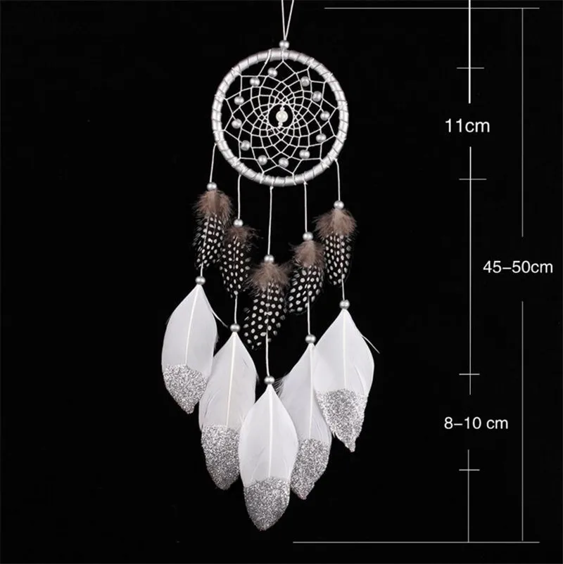 White NEW Dream Catcher Dreamcatcher Fabric Feathers Beads Indian 11x60cm