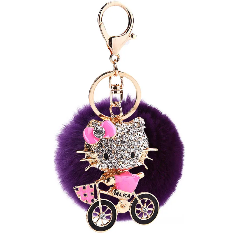 Fluffy conejo piel Pom Llavero Rhinestone Hello Kitty Llavero titular Llavero Pompon Llavero Porte Clef colgante Fluffy conejo piel Pom Llavero Rhinestone Hello Kitty Llavero titular Llavero Pompon Llavero Porte Clef colgante