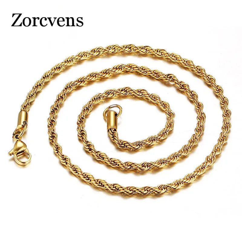 ZORCVENS Новая мода 45-60 см Твист ожерелье верёвка из нержавеющей стали цепь 3 мм золото-Цвет DIY кулон