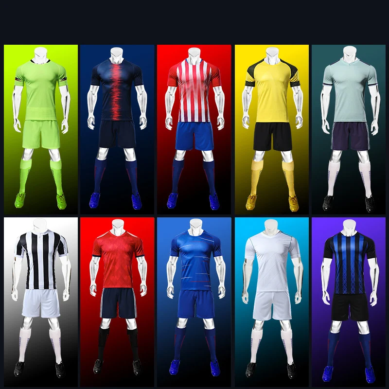 

Men Kids Soccer Jerseys Set Football kit Training Suits Uniform for blank custom team game Sports with socks and shin guards