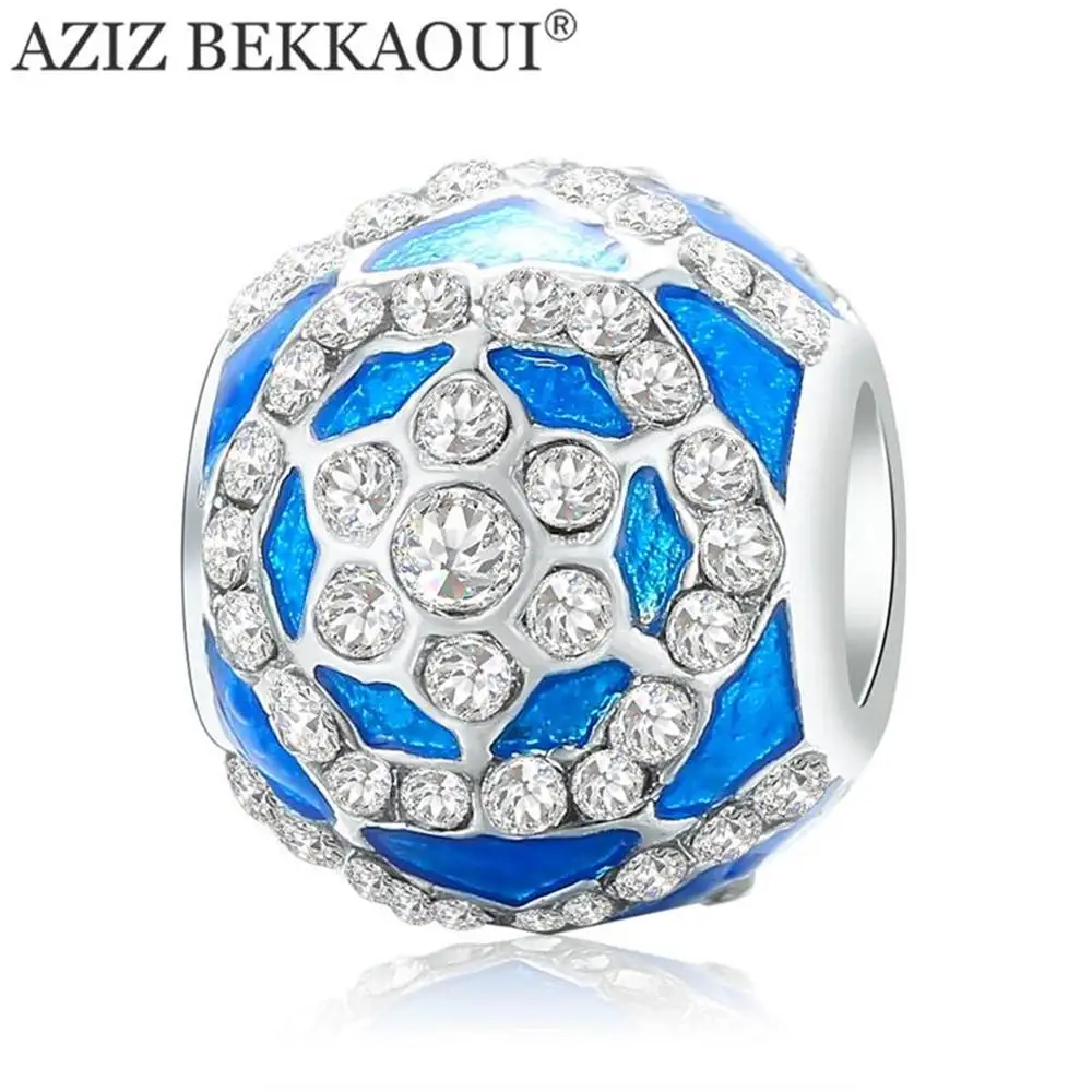 

AZIZ BEKKAOUI Crystal Hexagon Beads fit DIY Bracelet Blue Enamel Charms Big Hole Full Clear Crystal Beads for Jewelry Making