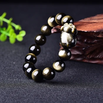 

Drop Shipping 2019 Women's Bracelets Bangles Natural Gold obsidian Zodiac Pig Lucky Pig Bracelets Gift For Men Fashion Jewelry