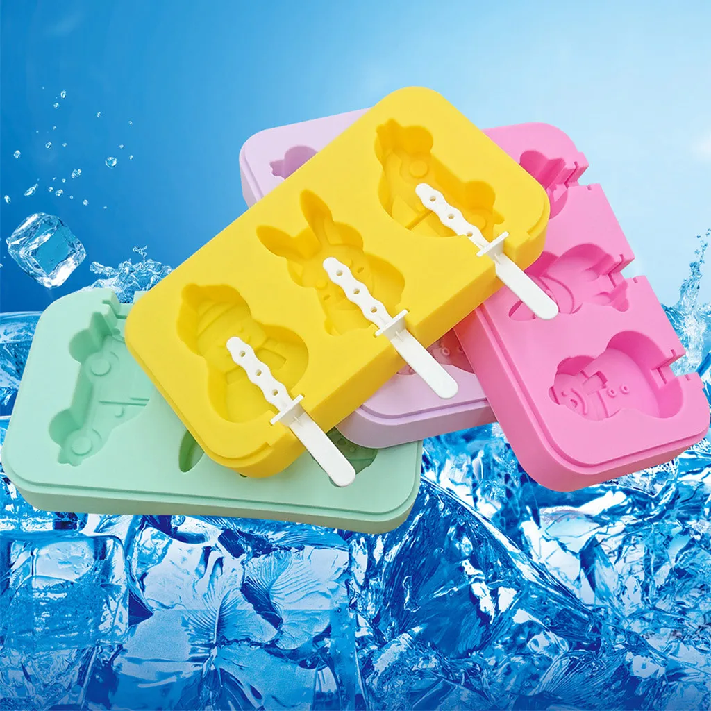 

Ice Cream Mold With Lid Popsicle Mold Car Rabbit Snowman Silicone Mold Plastic Rod ice cube popsicle silicone molds pop