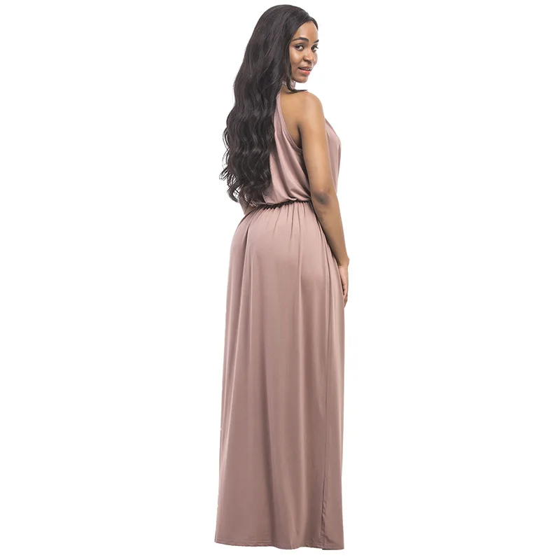 Kostlich Loose Casual Plus Size Ladies Dreses Elastic Waist Back Bow Tie Sexy Women Long Dress O-Neck Sleeveless Summer Dress (6)