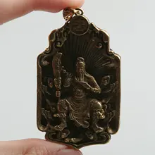 63 мм/2," Коллекция Curio Редкий китайский фэншуй маленький Бронзовый Изысканный Guan Gong Yu Warrior God кулон Статуя Статуэтка 27 г