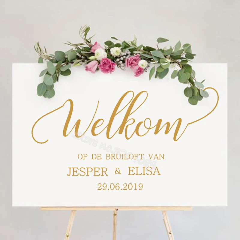 

Welcome to the wedding board stickers Bride groom Custom Names Date WELKOM Op De Bruiloft Van Dutch Reception Sign decal dz019