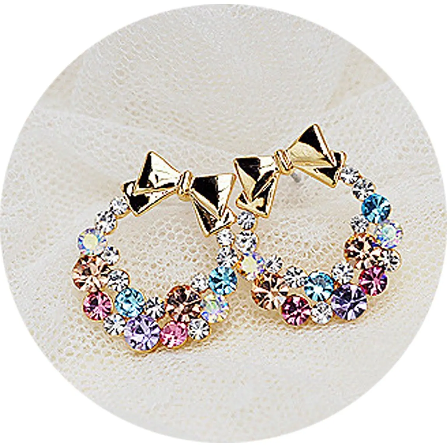 2018 New Colorful Imitation Crystal Rhinestone Bow Stud Earringsin