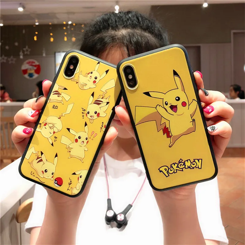 Cartoon Pocket Pikachun Case Silicone relief TPU Soft shell Cover For iPhone 6 6S 7 7plus 8 Plus X XR XS MAX case Capa Fundas |